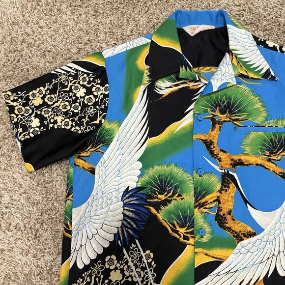 RARE Vintage 70’s Sears Hawaiian Japanese Cranes Button Up Camp Shirt Men Size L - Picture 4 of 10